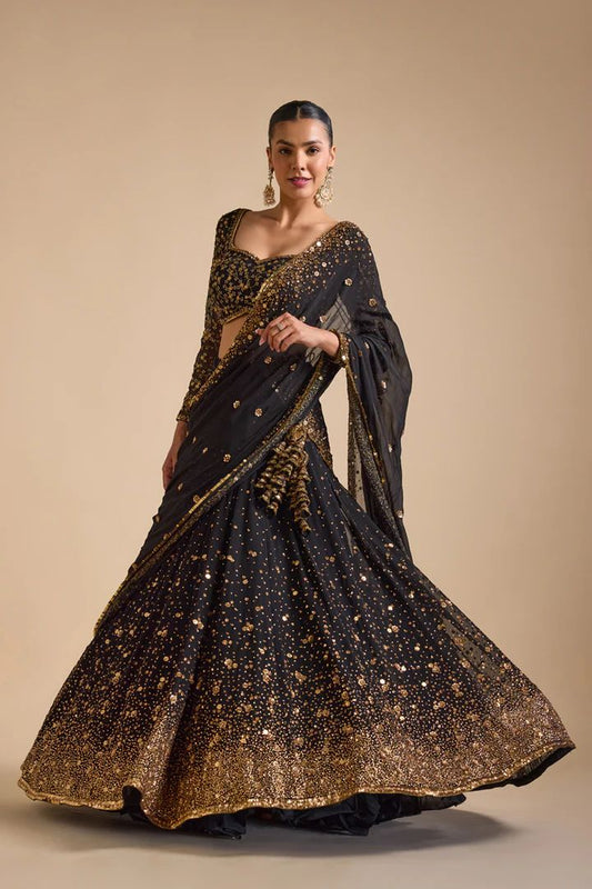 Luxuriant Georgette Embroidery Work Black Color Lehenga Choli