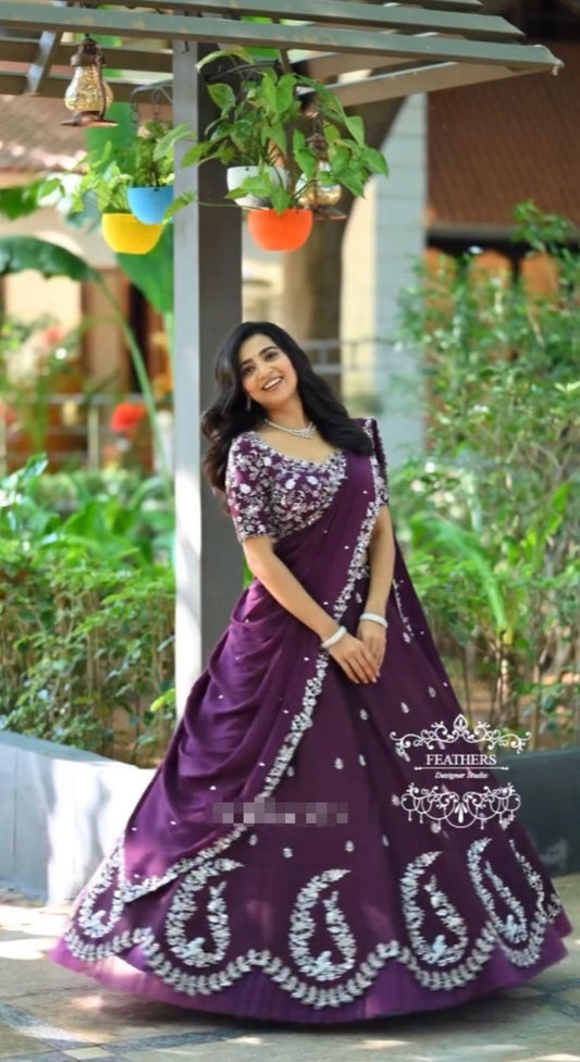 Function Wear Thread Work Wine Color lehenga choli