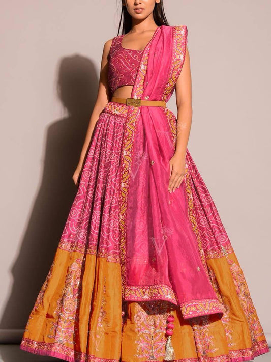 Wonderful Tapeta Silk Pink & Orange Color Lehenga Choli