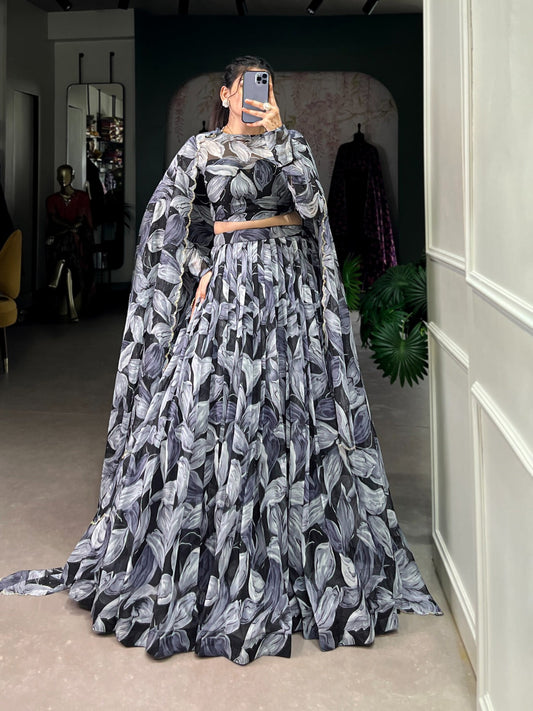 Delightful Tabby Silk Black Color Lehenga Choli