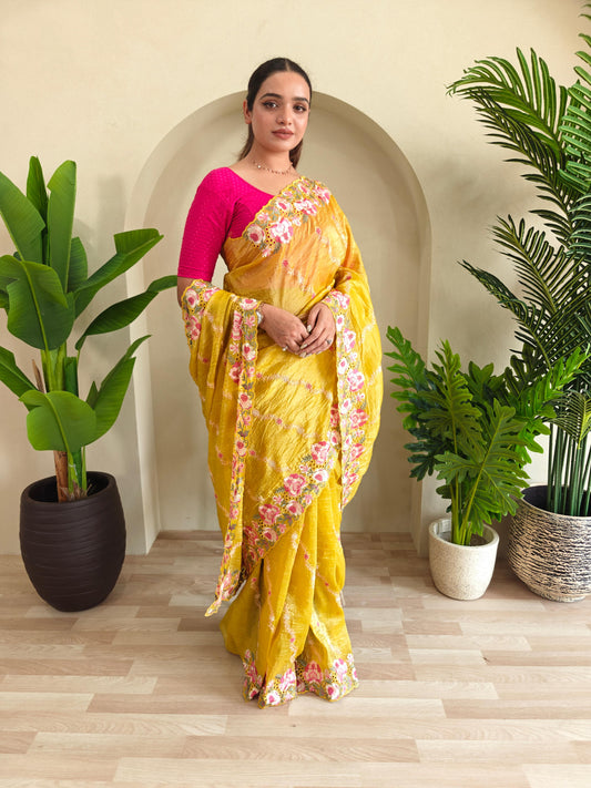 Delightful Crush Silk Yellow Color Saree
