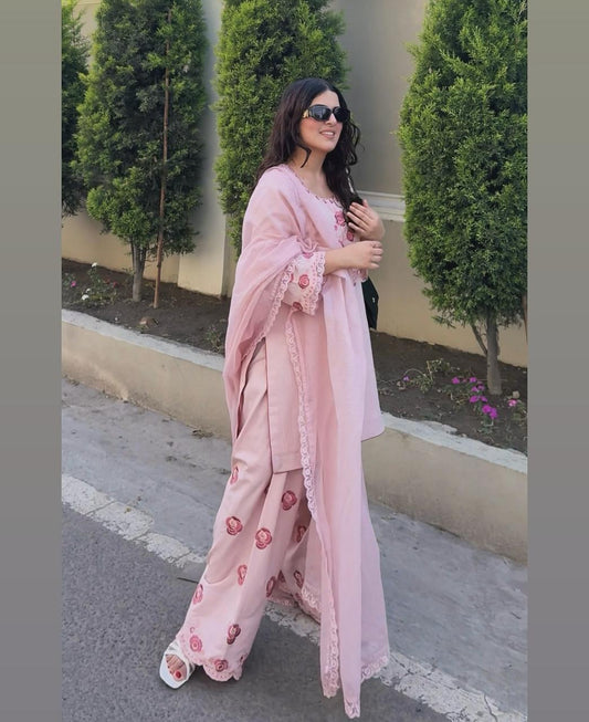 Trendy Light Pink Fully Stitched Palazzo Suit