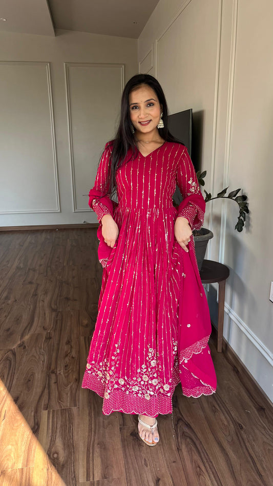 Superhit Sequence Embroidery Work Pink Color Gown