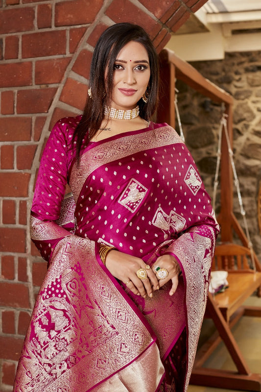 Wedding Wear Kanjivaram Silk Pink Color Heavy Saree