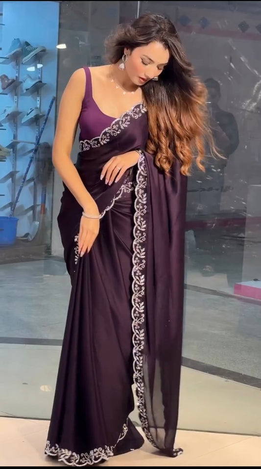 Innovative Heavy less Border Wine Color Saree