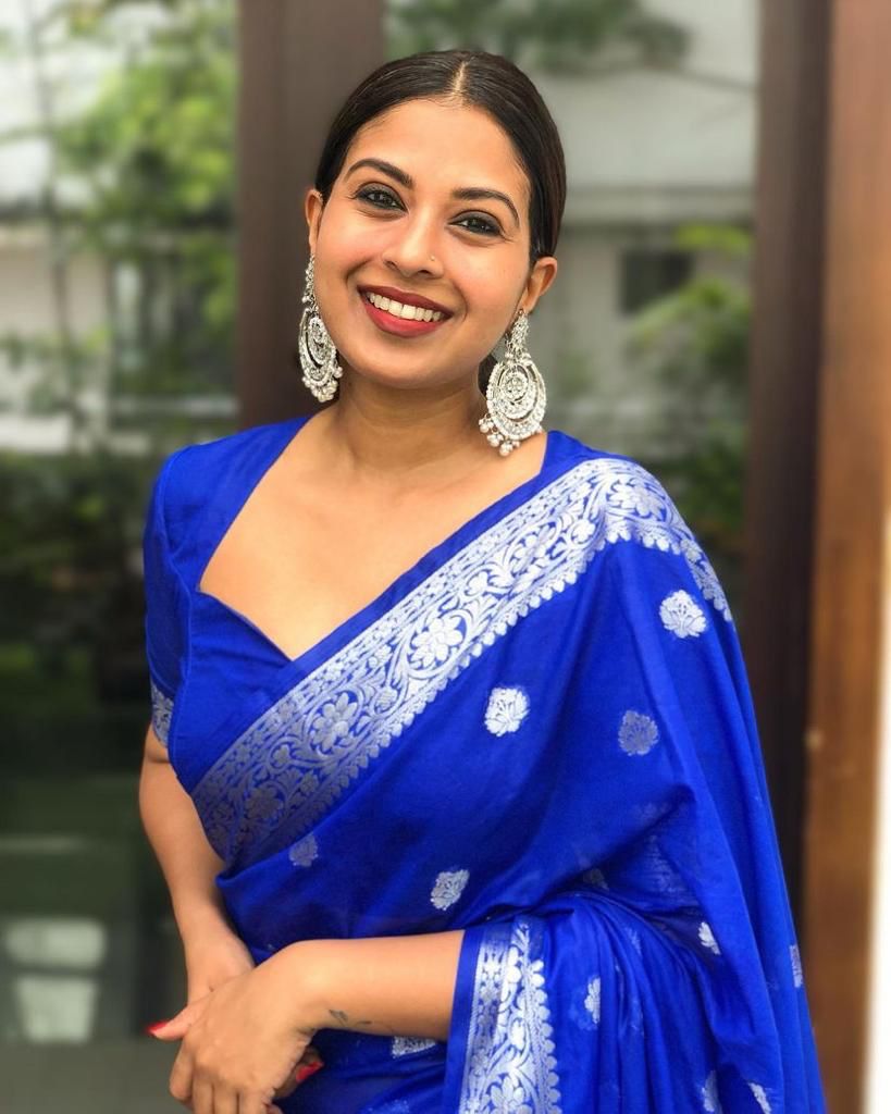 Royal Blue Color Coper Jari Design Silk Saree