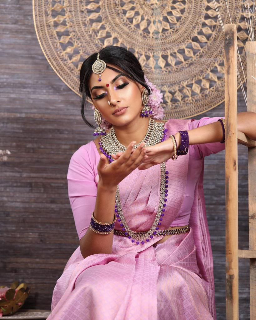 Light Pink Color Silver Work Shining Saree