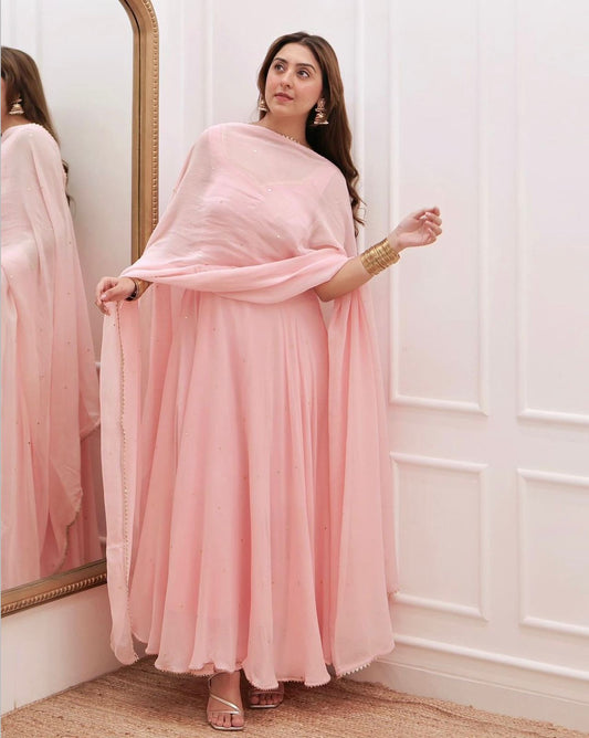 Ravishing Georgette Sequence Work Pink Color Gown