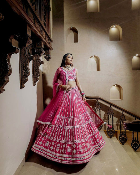 Reception Wear Heavy Work Pink Color Lehenga Choli