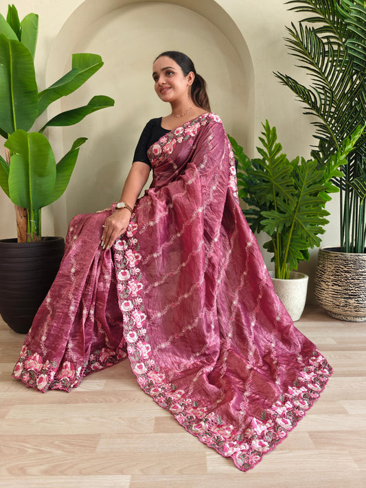 Delightful Crush Silk Pink Color Saree
