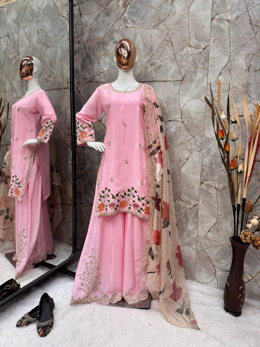 Designer Sequence Work Pink Color Sharara Suit