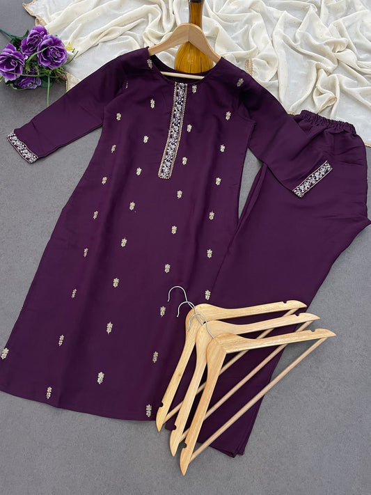 Elegant Roman Sequence Wine Color Salwar Suit