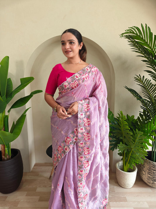 Delightful Crush Silk Lavender Color Saree