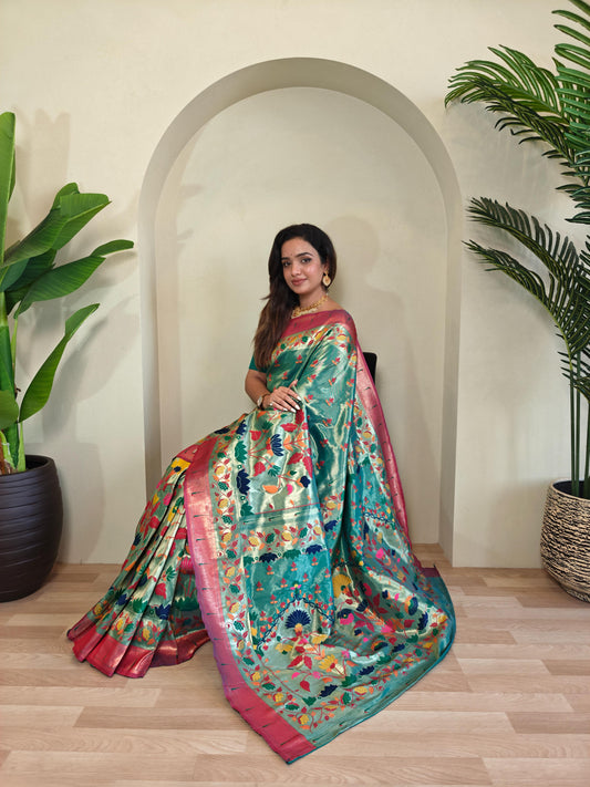Wonderful Paithani Silk Sky Blue Color Saree