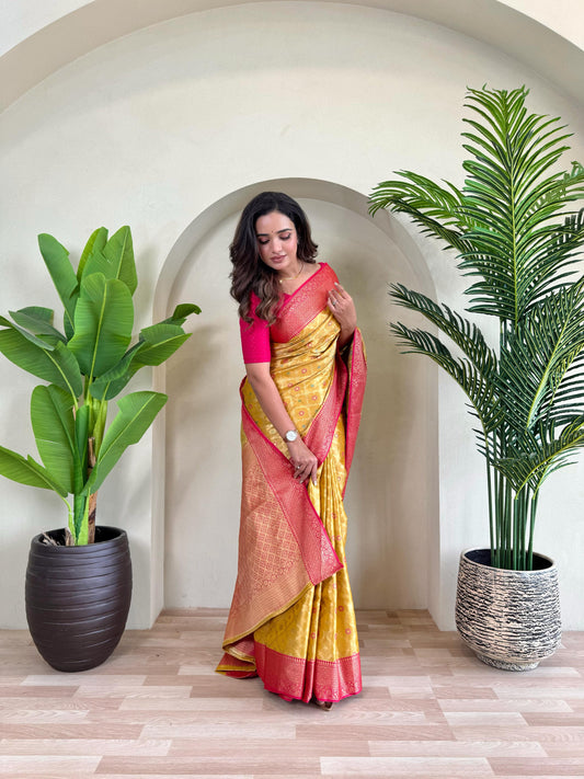 Designer Silk Zari Weaving Yellow Color Saree