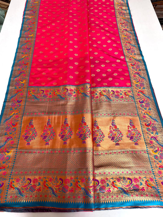 Occasion Wear Meenakari Butti Pink Color Paithani Silk Saree