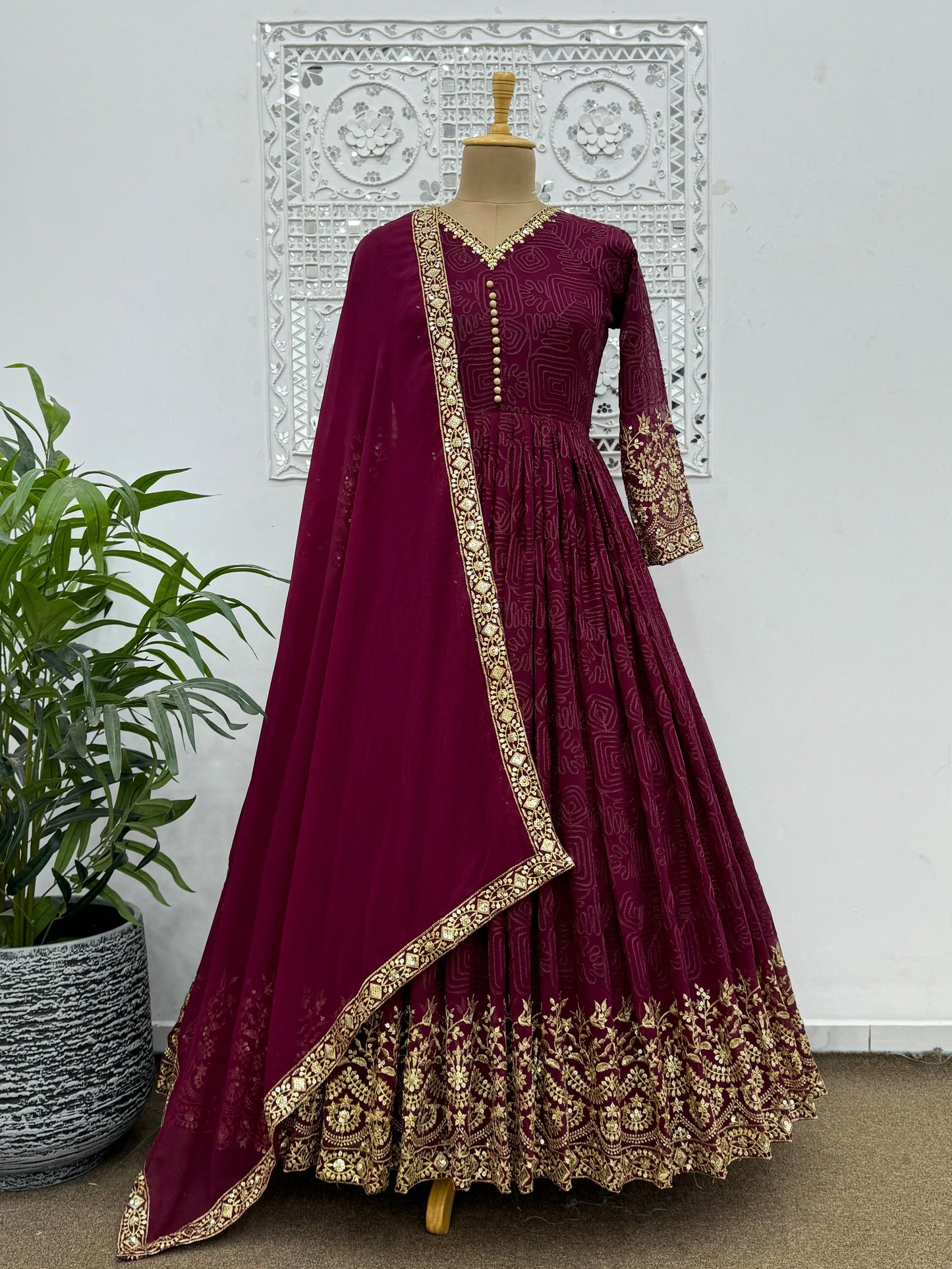 Charming Georgette Sequence Work Maroon Color Gown