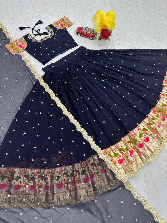 Occasion Wear Sequence Work Navy Blue Color Lehenga Choli