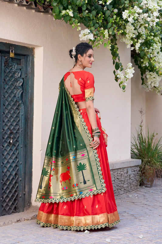 Traditional Wear Paithani Silk Red Color Lehenga Choli