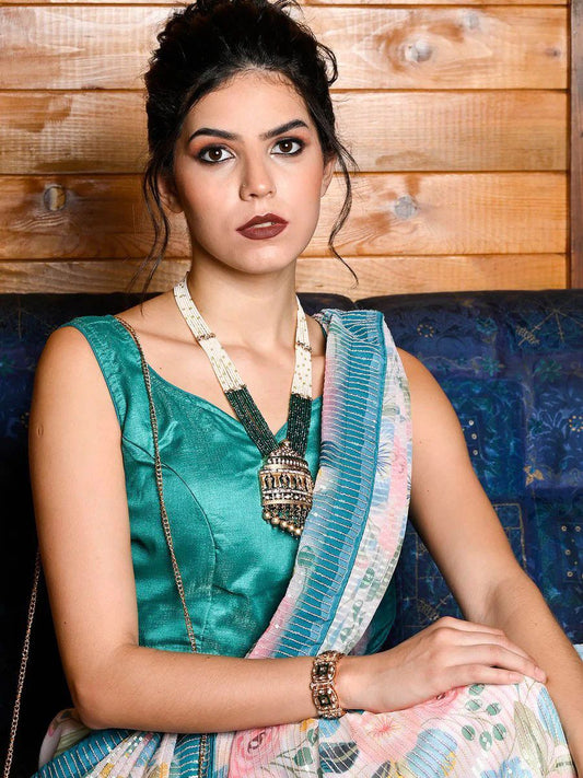 Ravishing Sequence Embroidery Work Multi Color Floral Print Designer Saree