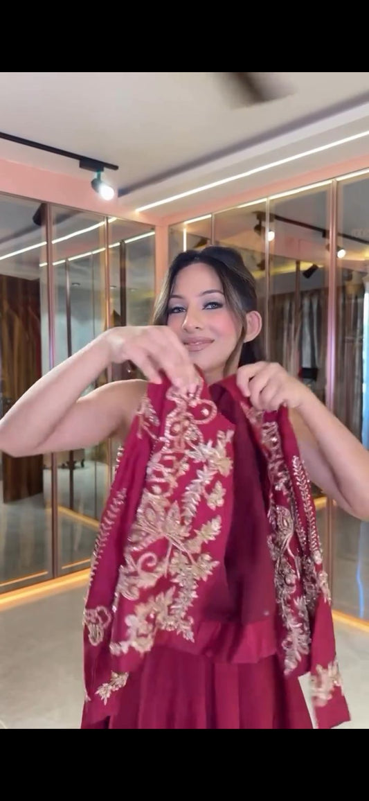 Wonderful Sequence Embroidery Work Red Color Lehenga Choli With Shrug