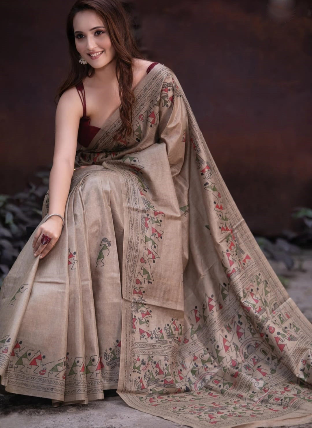 Gorgeous Digital Print Beige Color Cotton Saree
