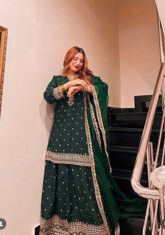 Gorgeous Green Color Sequence Work Top With Lehenga