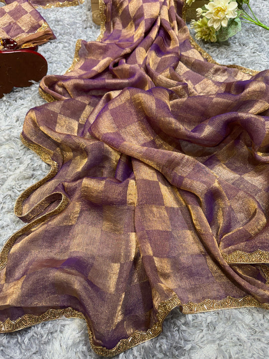 Demanding Box Katdana Purple Color Saree