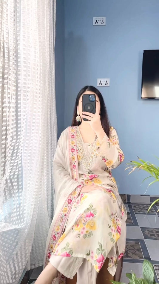 Elegant Digital Print White Color Salwar Suit