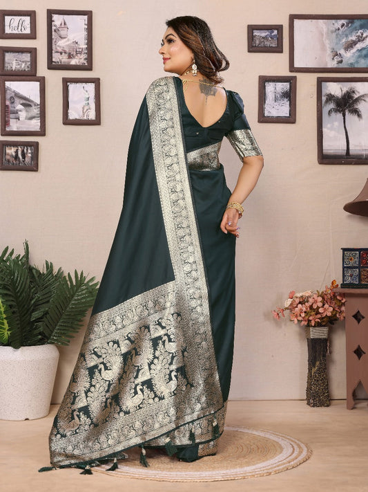 Stunning Banarasi Silk Green Color Saree