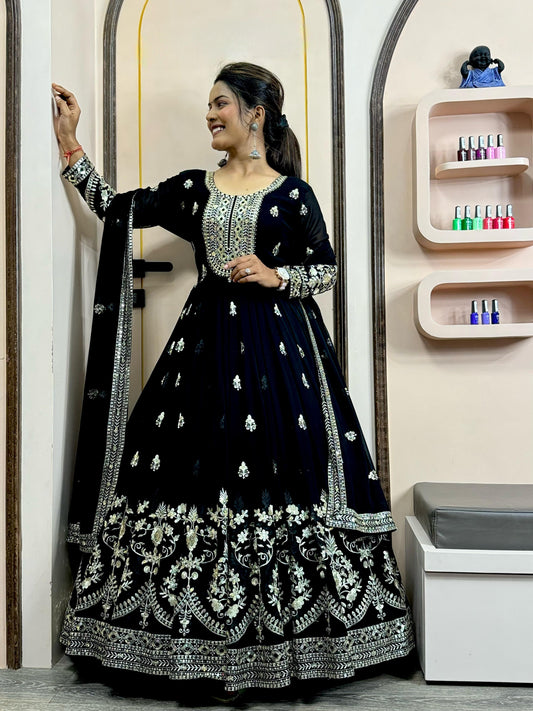 Exotic Georgette Sequence Work Black Color Gown
