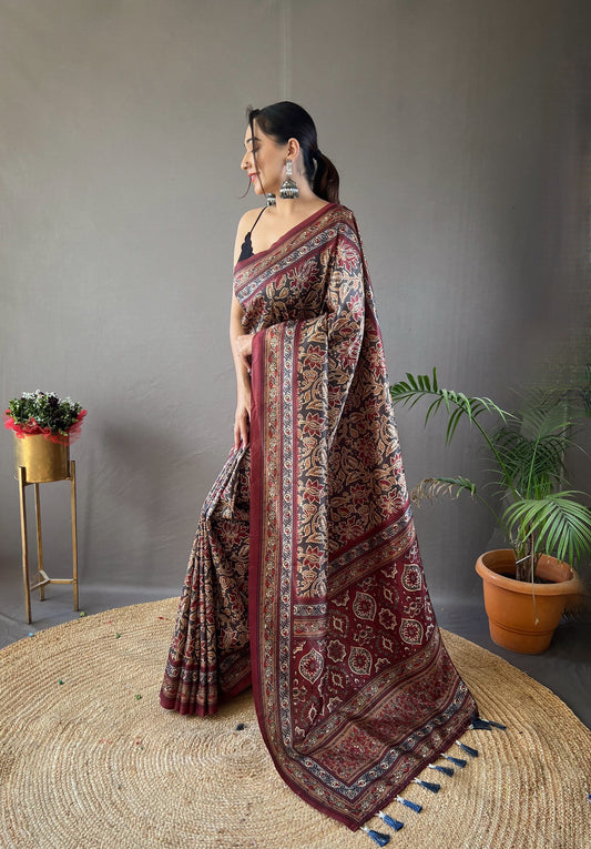Opulent Black Color Digital Print Saree