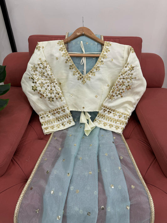 Fantastic Sequnce Work Net Sky Blue Color Saree