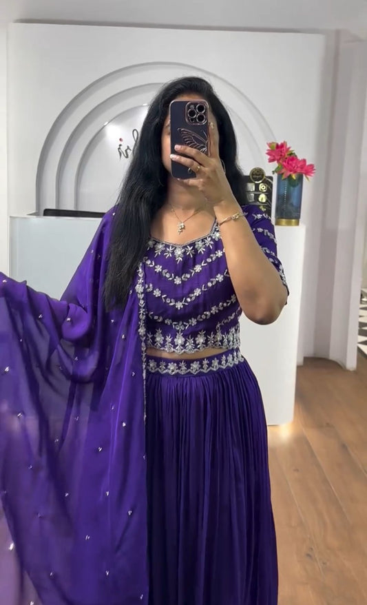Fashionable Chinon Sequence Work Purple Color Lehenga Choli
