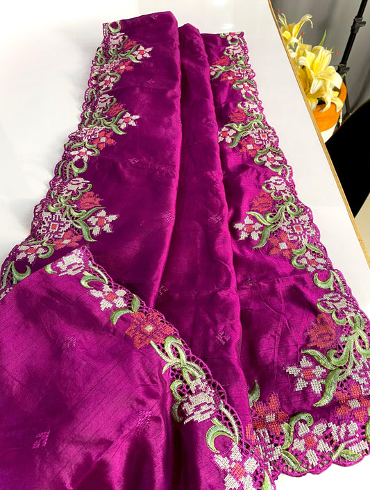 Wedding Wear Tussar Silk Purple Color Saree