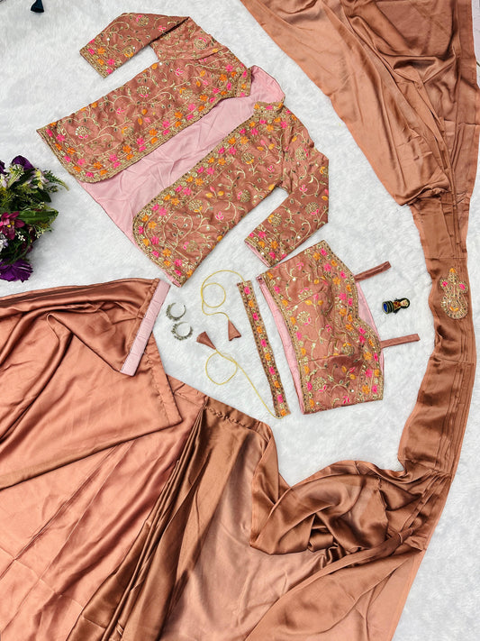 Wedding Wear Rangoli Silk Orange Color Saree With Koti