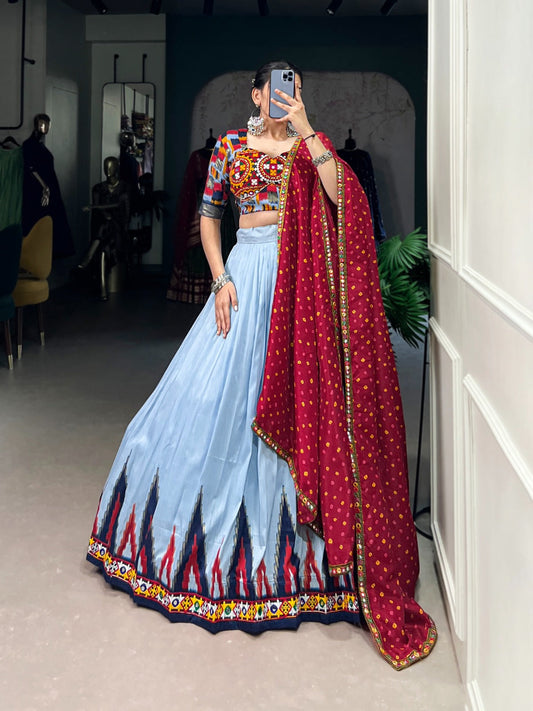 Garba Special Dola Silk Sky Color Lehenga Choli