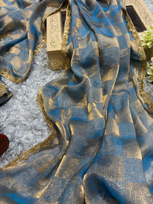 Demanding Box Katdana Blue Color Saree