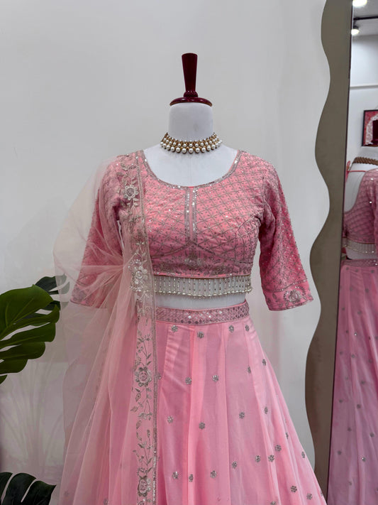 Wedding Wear Sequence Work Pink Color Lehenga Choli