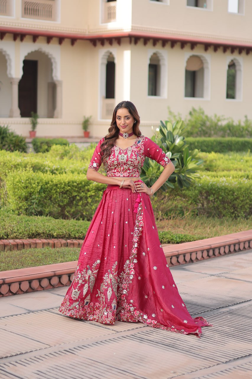 Party Wear Pink Color Emroidered Sequence Work Lehenga Set