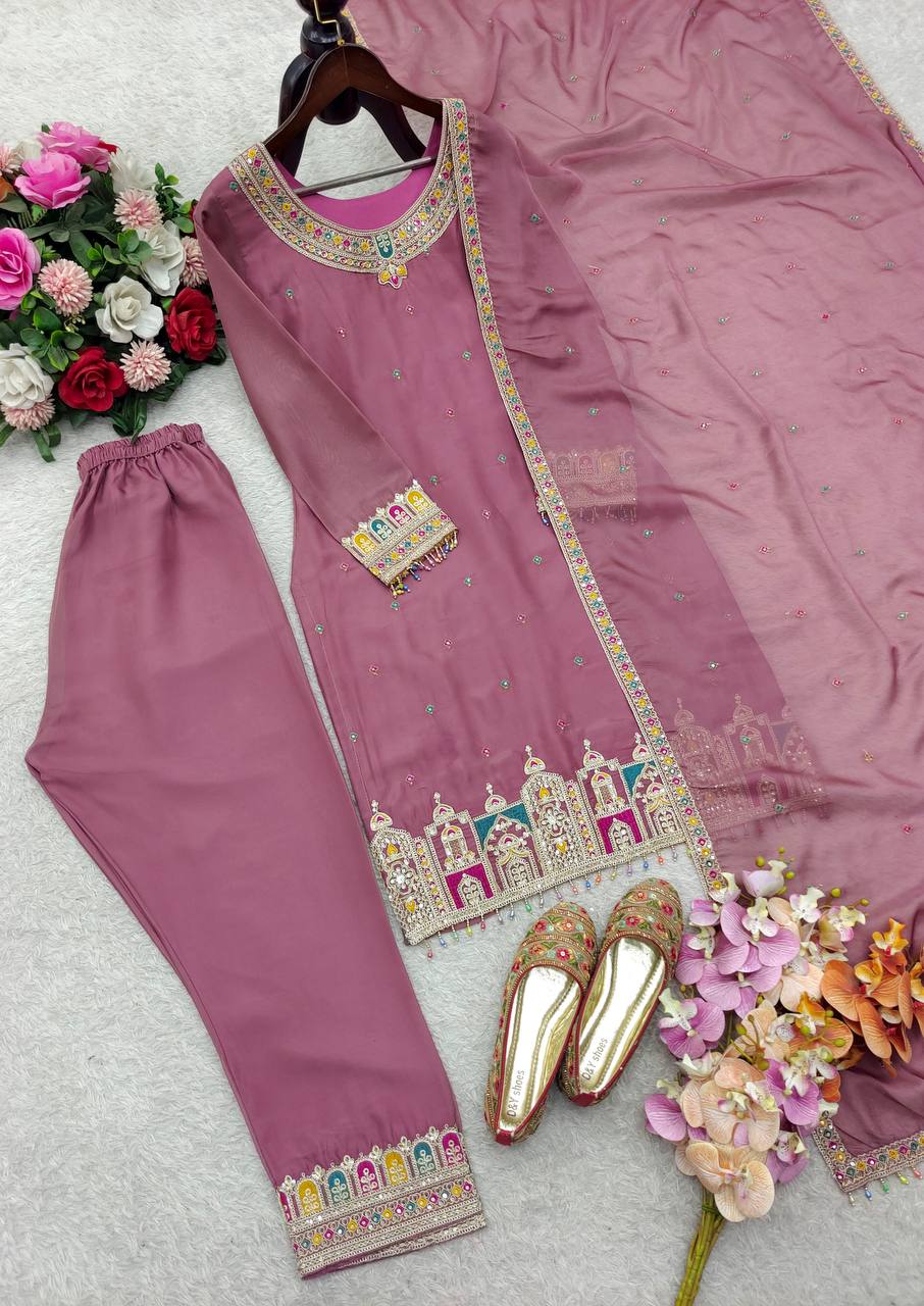 Reception Wear Pink Color Organza Silk Embroidery Work Salwar Suit