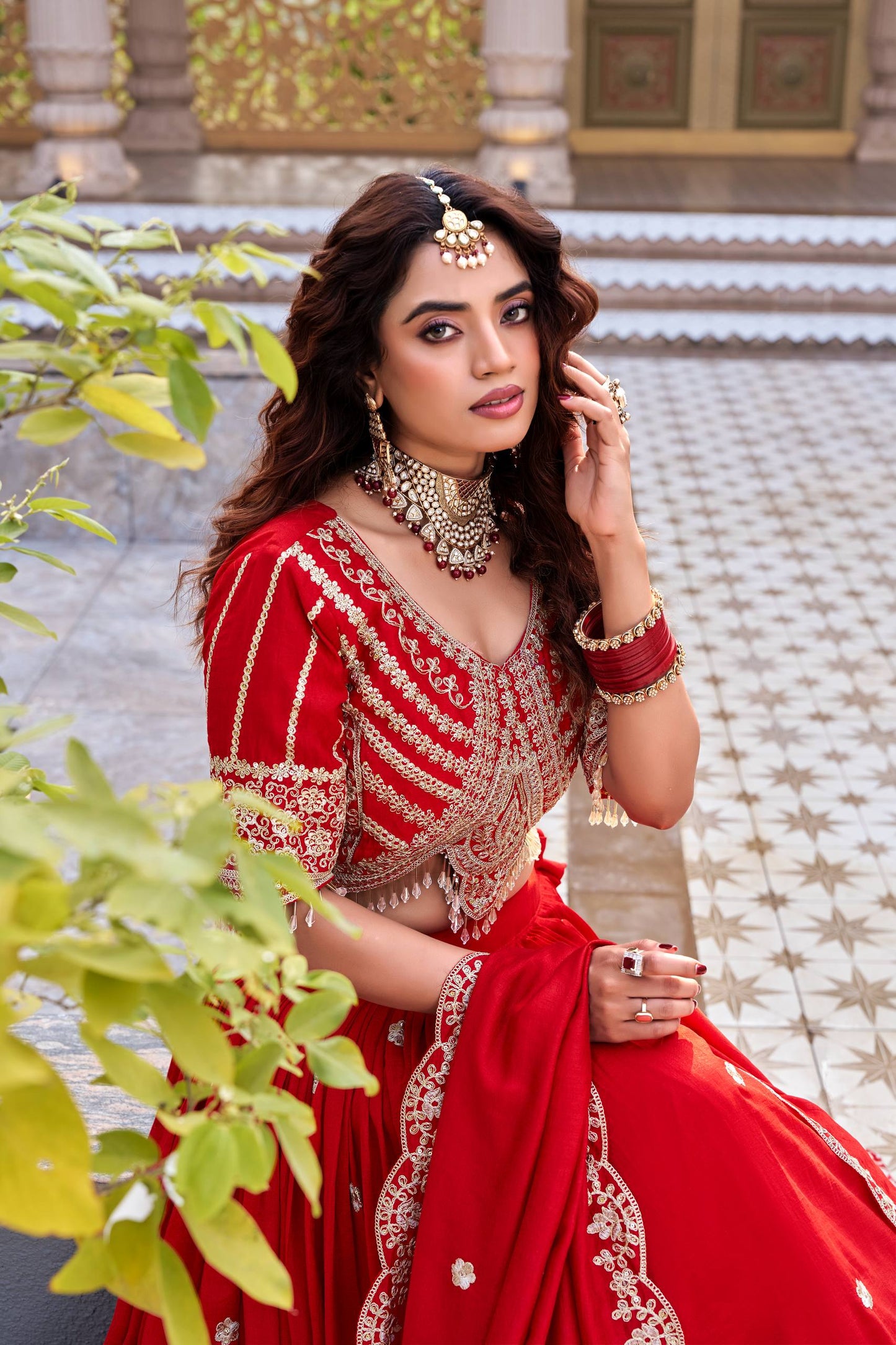 Innovative Red Color Cording Sequence Lehenga Set