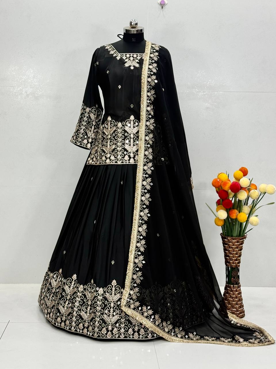 Designer French Silk With Real Mirror Handwork Lehenga Suit