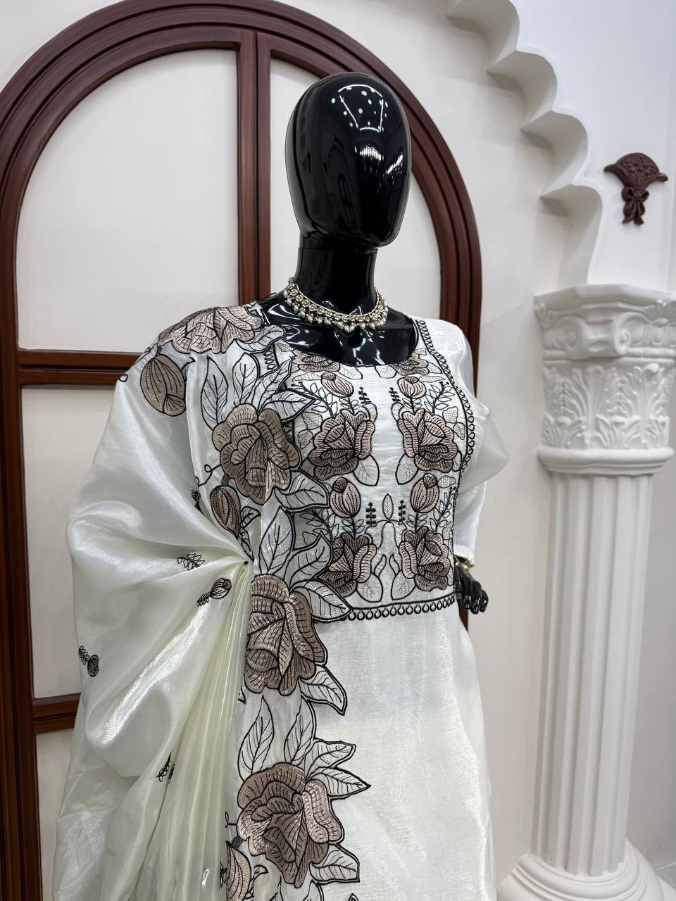 Party Wear off White Color Thread Work Salwar Suit