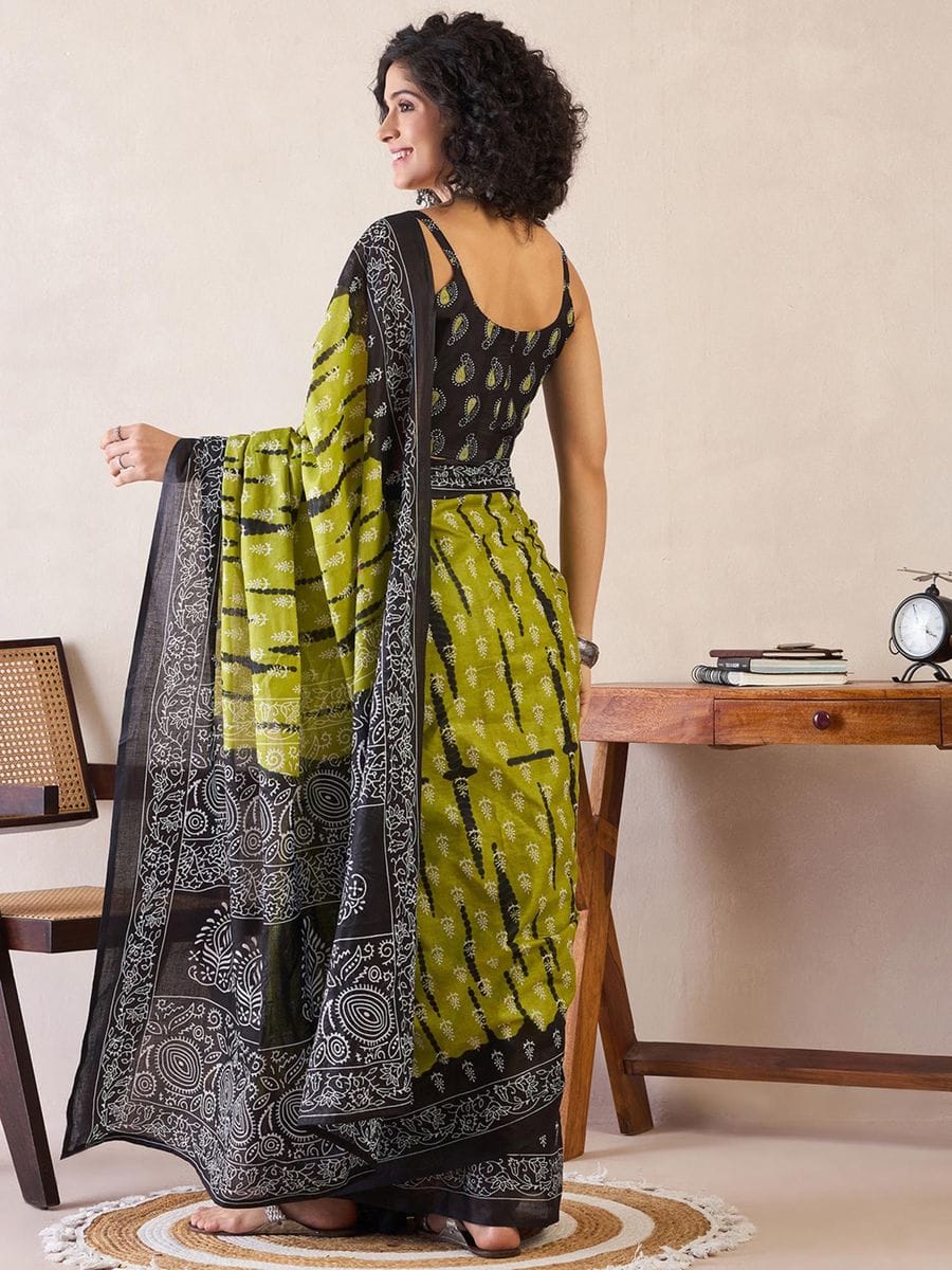 Wedding Wear Green Color Printed Ready To Wear Saree