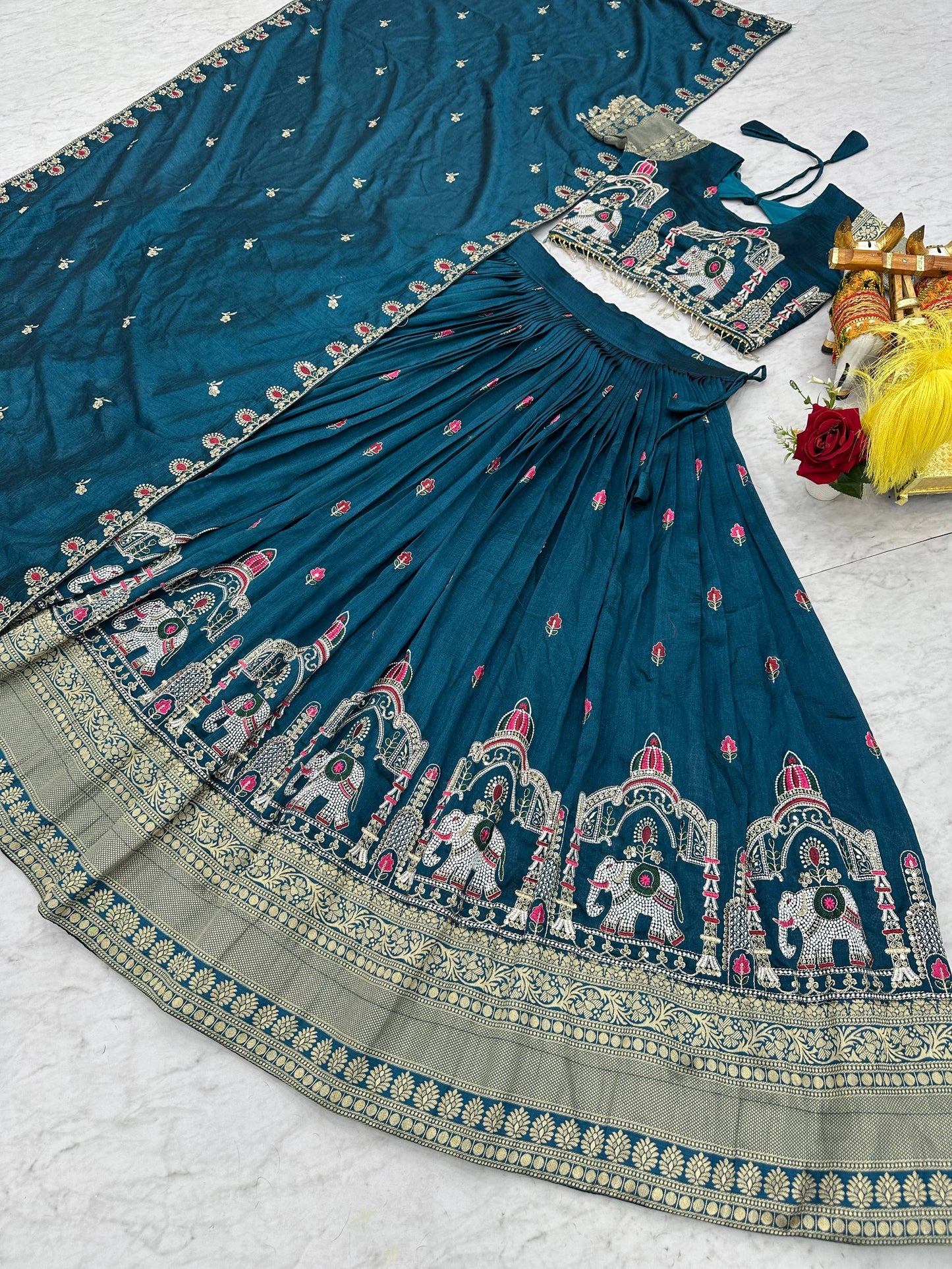 Traditional Wear Blue Color Heavy Embroidery Sequence Lehenga Set