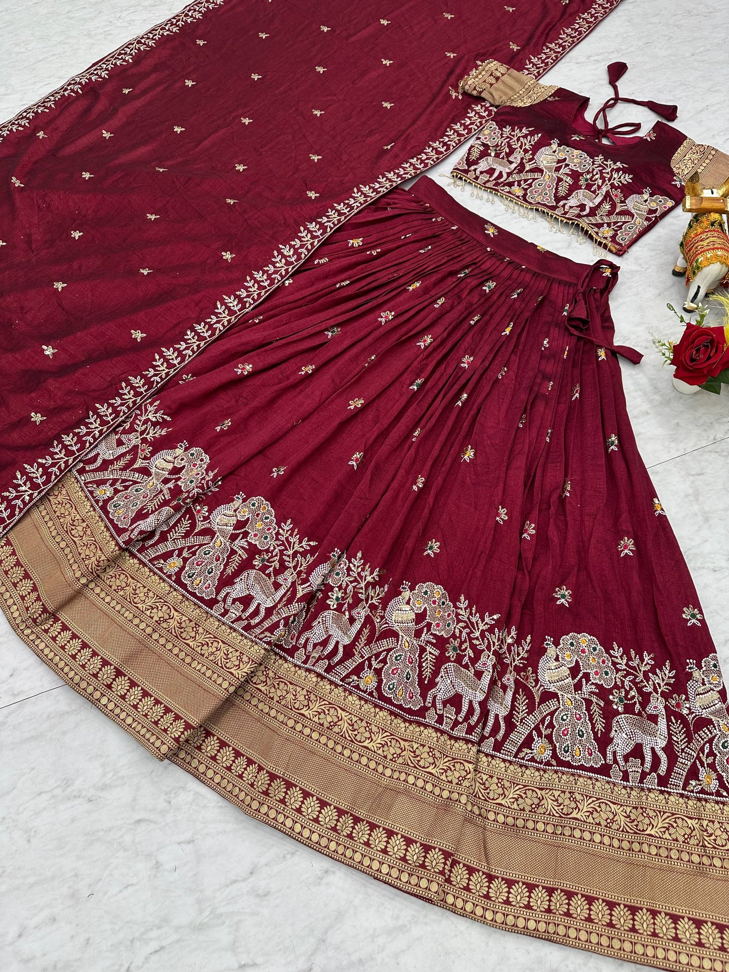 South Style Maroon Color Sequence With Thread Work Lehenga Choli