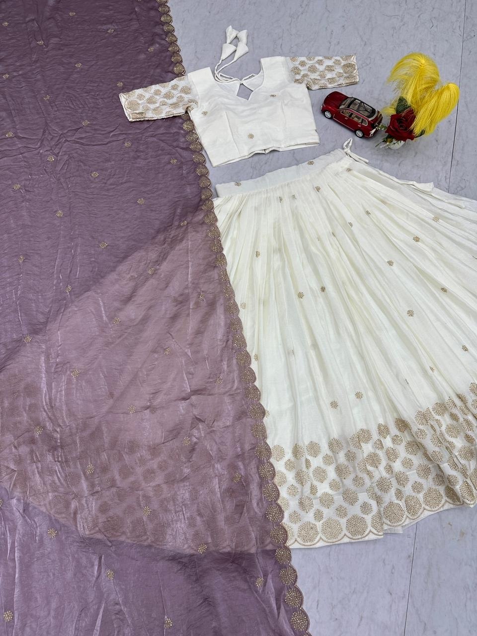 Wedding Lavender Color Embroidered With Sequence Work Lehenga Choli