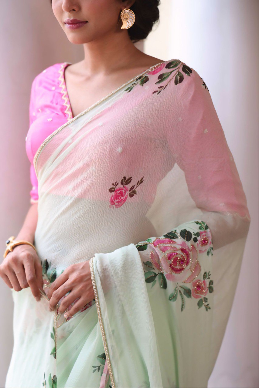 Party Wear Light Green Color Silk Ready To Wear Saree With Blouse