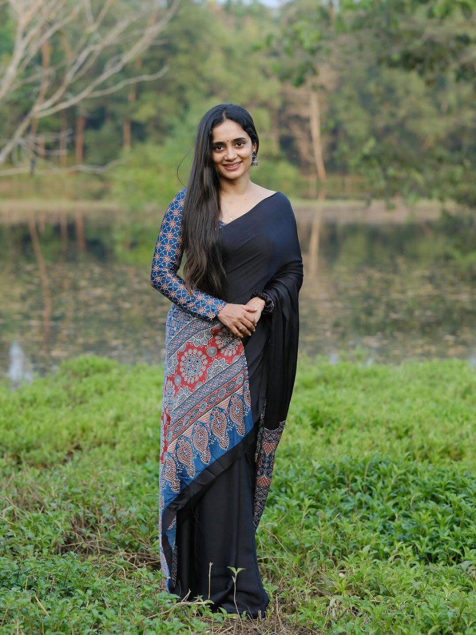 Casual Wear Black Color Silk Ready To Wear Saree With Blouse